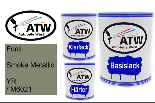 Ford, Smoke Metallic, YR / M6021: 1L Lackdose + 1L Klarlack + 500ml Härter - Set, von ATW Autoteile West.